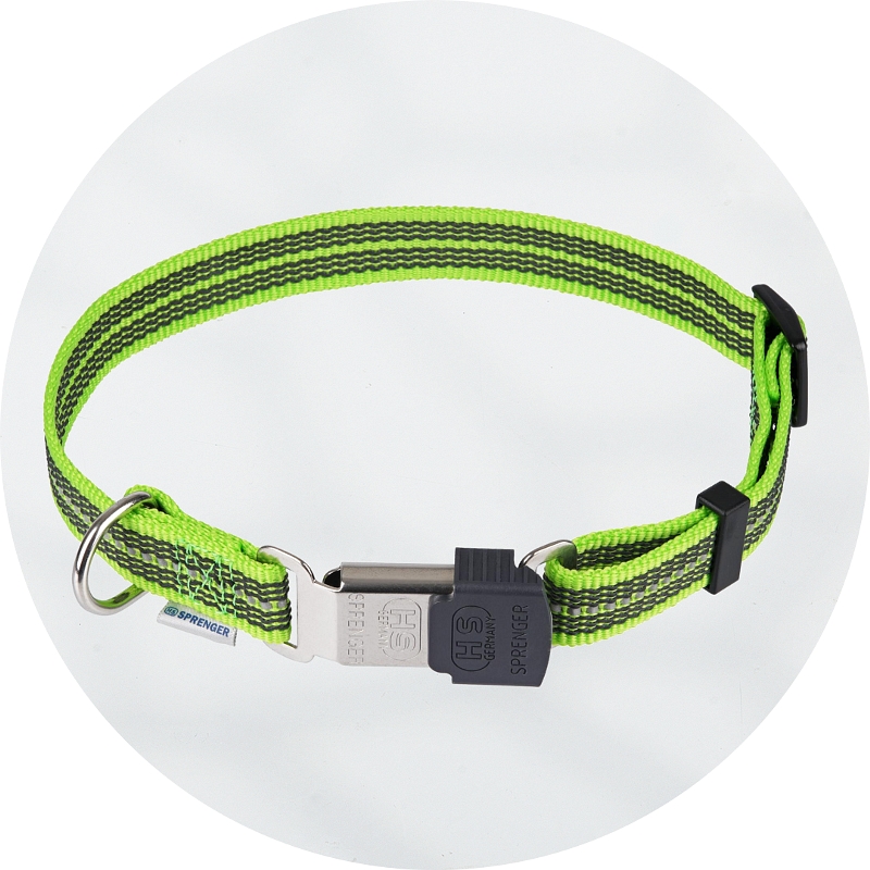 Herm Sprenger Adjustable Reflective Neon Green Nylon Collar with ClicLock Buckle 20mm 59440 002 73 5944000173